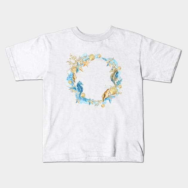 Image: Watercolor, Ocean wreath Kids T-Shirt by itemful